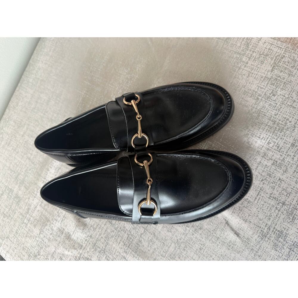 H&M Black Horsebit Loafers Gold Hardware Chunky Sole Women49